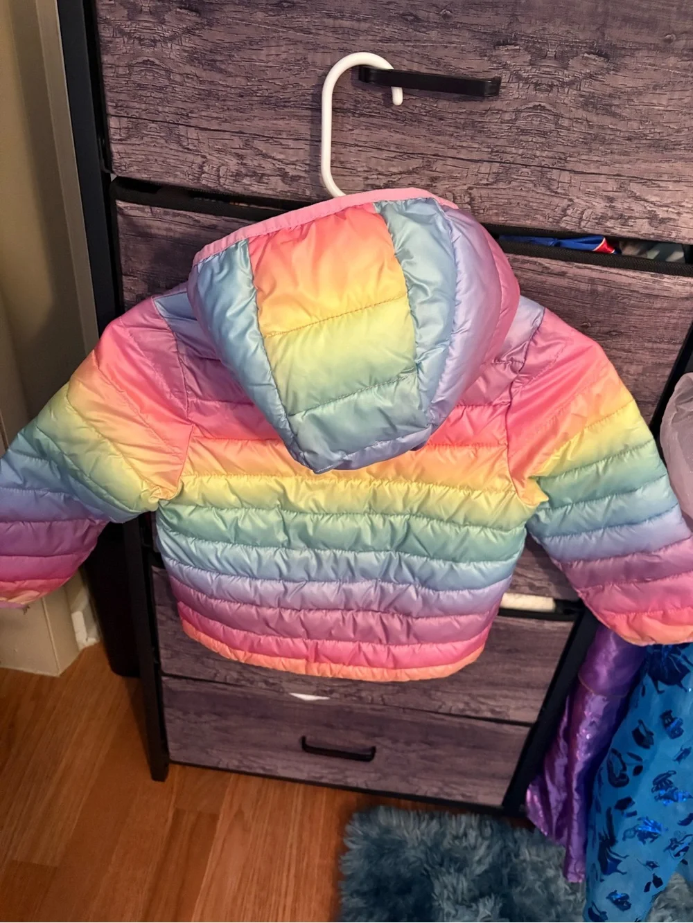 Jumping Beans Girls' Rainbow Puffer Jacket - Pink Multicolor